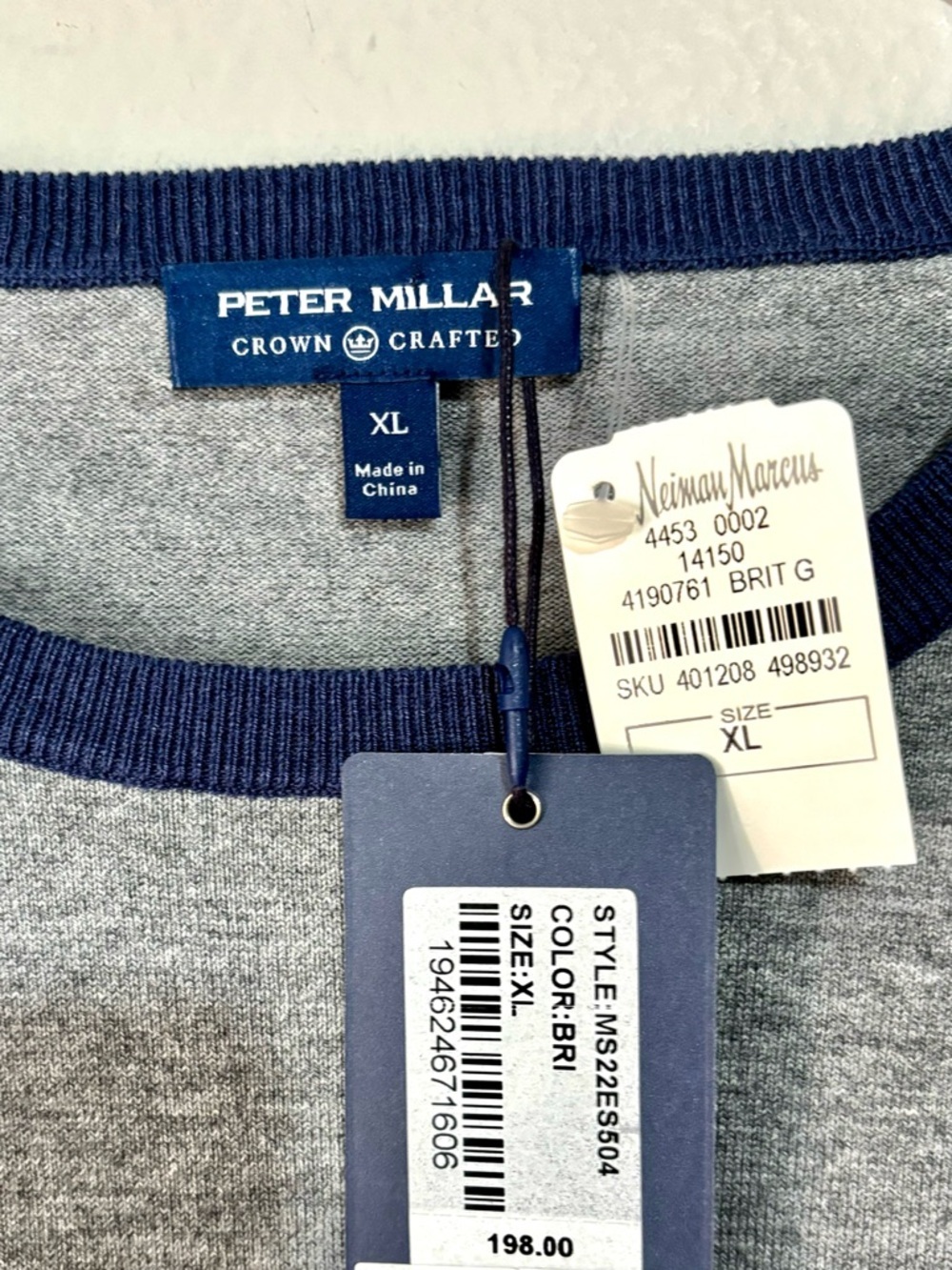 NWT Peter Millar British Gray/Blue Riffs Ringer Performance Sweater Size XL - Picture 5 of 5